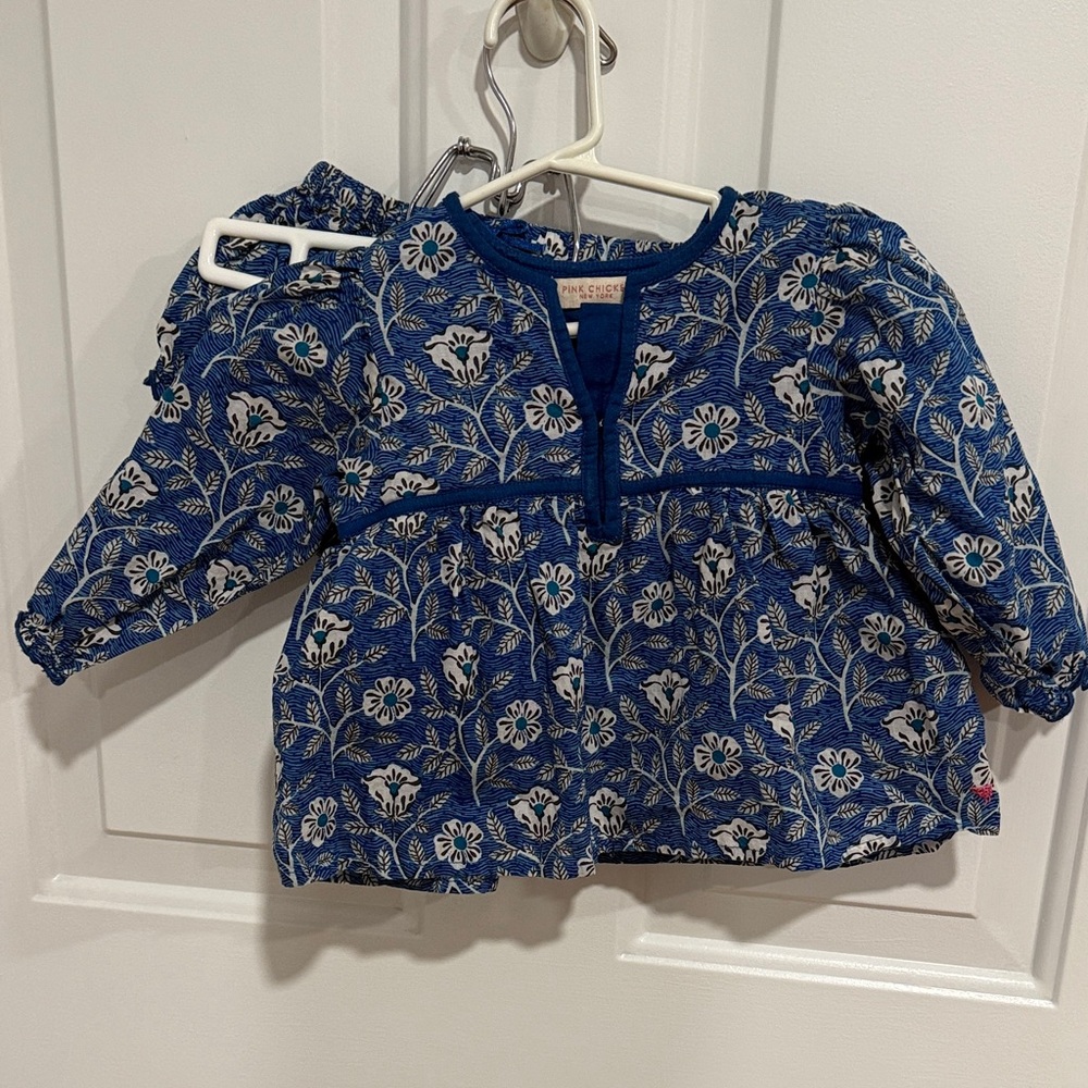 Pink Chicken Blue Floral Kids Matching Set